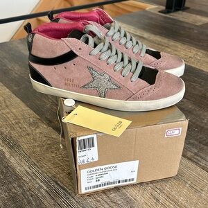 Golden goose Superstar. Pink/black/silver. New in box. Size 38.